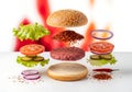 Deconstructed Burger Ingredients Exploded, Delicious Food Concept, White Background Royalty Free Stock Photo