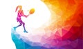 Creative silhouette of female tennis player. Racquet sport vector illustration or banner template in trendy abstract