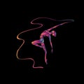 Creative silhouette of gymnastic girl. Art gymnastics with ribbon Royalty Free Stock Photo