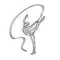 Creative silhouette of gymnastic girl. Art gymnastics with ribbon, vector illustration Royalty Free Stock Photo