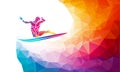 Creative silhouette of surfer. Fitness vector illustration or banner template in trendy abstract colorful polygon style Royalty Free Stock Photo