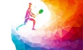 Creative silhouette of tennis player. Racquet sport vector illustration or banner template in trendy abstract colorful