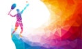 Creative silhouette of tennis player. Racquet sport vector illustration or banner template in trendy abstract colorful