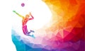 Creative silhouette of volleyball player. Team sport vector illustration or banner template in trendy abstract colorful