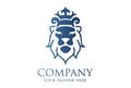 Blue Lion Head with Crown Logo Design