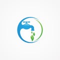 Creative simple eco plumbing service with faucet and leaf droplet
