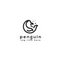 creative simple penguin logo design in circle style line outline, minimalist bird vector template icon