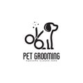 Creative simple scissor with dog logo design, pet grooming logo concept in linear style modern vector template icon Royalty Free Stock Photo