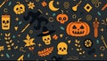 Simple seamless doodle halloween themed pattern