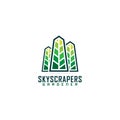 Creative skyscrapers with leaf real estate logo design, modern eco city logo concept, building icon, vector template Royalty Free Stock Photo