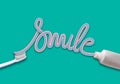 Creative Smile Lettering. Illustration of Toothpaste with Toothbrush and Tube of Paste. Vector Medical Banner Design Royalty Free Stock Photo