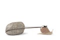 Creative snail pulling stone.3D illustration.