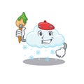 A creative snowy cloud artist mascot design style paint with a brush