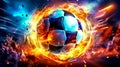 creative soccer ball in a colorful explosion of fire energy and movement, sports performance, made with Generative AI Royalty Free Stock Photo