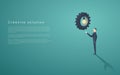 Creative solution presentation with lightbulb, gears and a business man. Creativity concept vector background, space for