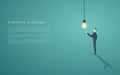Creative solution presentation with lightbulb lamp and a business man. Creativity concept vector background, space for