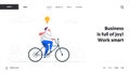 Creative Solutions Business Banner Concept with Businessman Character on a bike Getting Idea as a Lightbulb Royalty Free Stock Photo