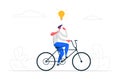 Creative Solutions Business Concept with Businessman Character on a bike Getting Idea as a Lightbulb Royalty Free Stock Photo