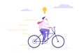 Creative Solutions Business Concept with Businessman Character on a bike Getting Idea as a Lightbulb Royalty Free Stock Photo