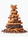 Creative Spice Arrangement: Cinnamon Sticks and Star Anise in Festive Tree Shape Royalty Free Stock Photo