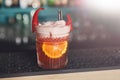 Creative spicy cocktail in night club bar background Royalty Free Stock Photo