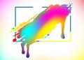 Creative splash in rectangle frame. Colorful gradient liquid watercolor or acryl, stylish painted. Abstract graphic art, design