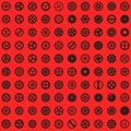 Creative steampunk seamless texture design. Clockwork gears vector infinite cogwheel pattern on red background Royalty Free Stock Photo