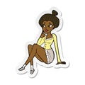 A creative sticker of a cartoon attractive woman sitting thinking