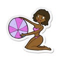 A creative sticker of a cartoon bikini girl with beach ball Royalty Free Stock Photo