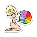 A creative sticker of a cartoon bikini girl with beach ball Royalty Free Stock Photo