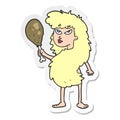 A creative sticker of a cartoon cavewoman with meat Royalty Free Stock Photo