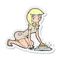 A creative sticker of a cartoon cinderella scrubbing floors