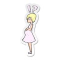 A creative sticker of a cartoon confused pregnant woman