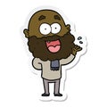 A creative sticker of a cartoon crazy happy man with beard amazed