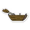 A creative sticker cartoon doodle of a wooden row boat Royalty Free Stock Photo