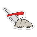 A creative sticker of a cartoon dust pan and brush sweeping