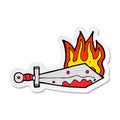 A creative sticker of a cartoon flaming sword