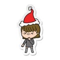 A creative sticker cartoon of a girl regretting a mistake wearing santa hat