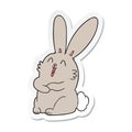 A creative sticker of a cartoon laughing bunny rabbit