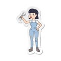 A creative sticker of a cartoon mechanic woman