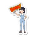 A creative sticker of a cartoon mechanic woman