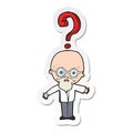 A creative sticker of a cartoon older man with question