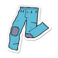 A creative sticker of a cartoon patched old jeans