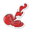 A creative sticker of a cartoon sliced tomato