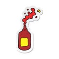 A creative sticker of a cartoon squirting ketchup bottle