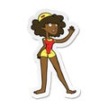 A creative sticker of a cartoon swimmer woman