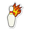 A creative sticker of a cartoon ten pin bowling skittle on fire Royalty Free Stock Photo