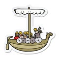 A creative sticker of a cartoon vikings sailing