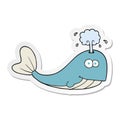 A creative sticker of a cartoon whale spouting water