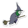 A creative sticker of a cartoon witch on broom Royalty Free Stock Photo
